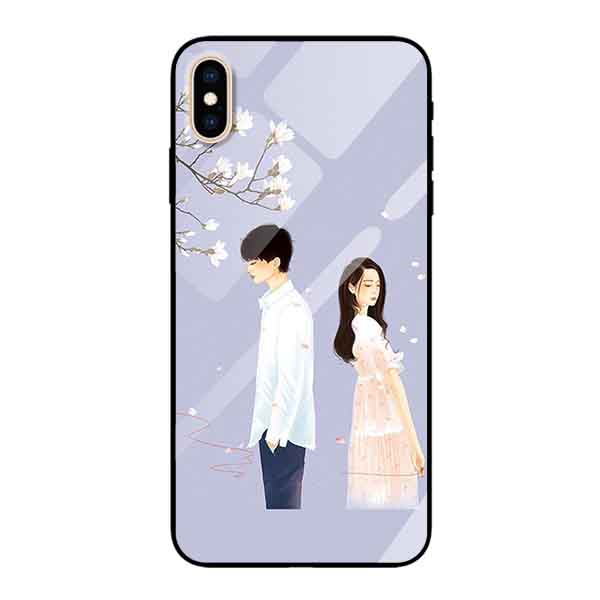 Ốp lưng kính cường lực cho iPhone Xs Max Nền Cặp Đôi Nền Tím - Hàng Chính Hãng