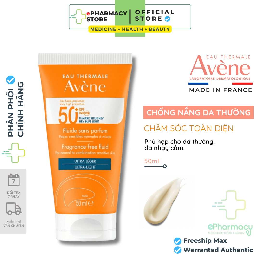 Kem Chống Nắng Avene Very High Protection Fluid Spf 50+ bảo vệ da nhạy cảm 50ml