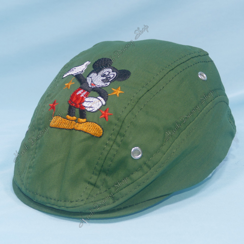 Mũ bê rê trẻ em dành cho bé từ 2 đến 4 tuổi thêu hình chuột Mickey thời trang, có đuôi dán tăng giảm size như ý