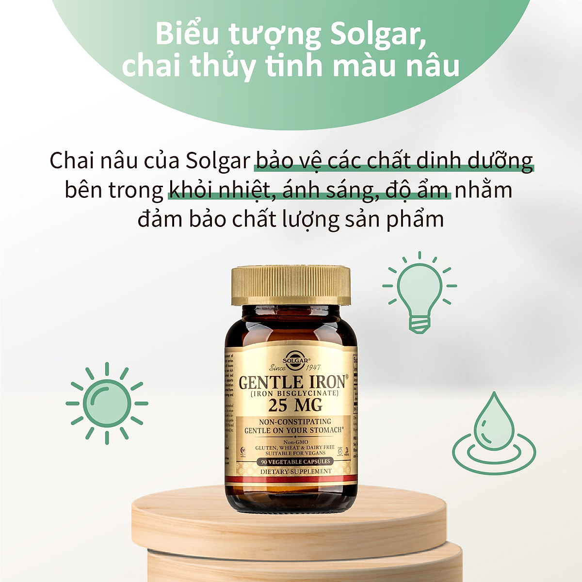 Viên Uống Solgar Gentle Iron 25mg Bổ Sung Sắt, Bổ Máu, Tăng Cường Tế Bào Hồng Cầu, Hỗ Trợ Sức Khỏe Phụ Nữ Mang Thai