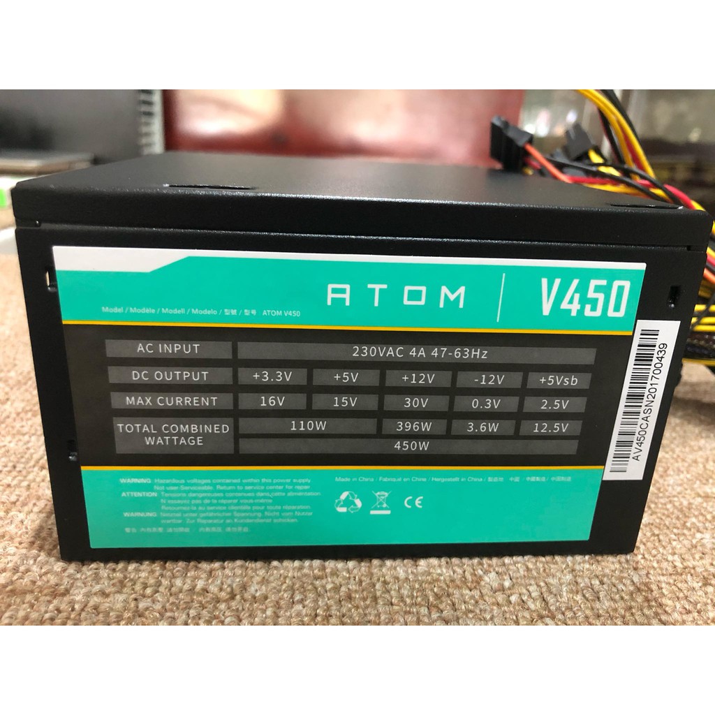 Nguồn máy tính Công suất thực 450W Antec ATOM V450 Chuyên dùng lắp máy bộ game nét, đồ họa và văn phòng sử dụng VGA GTX1060, GTX 1650, GTX1660, RTX2060, và Rx580.. - Hàng chính hãng