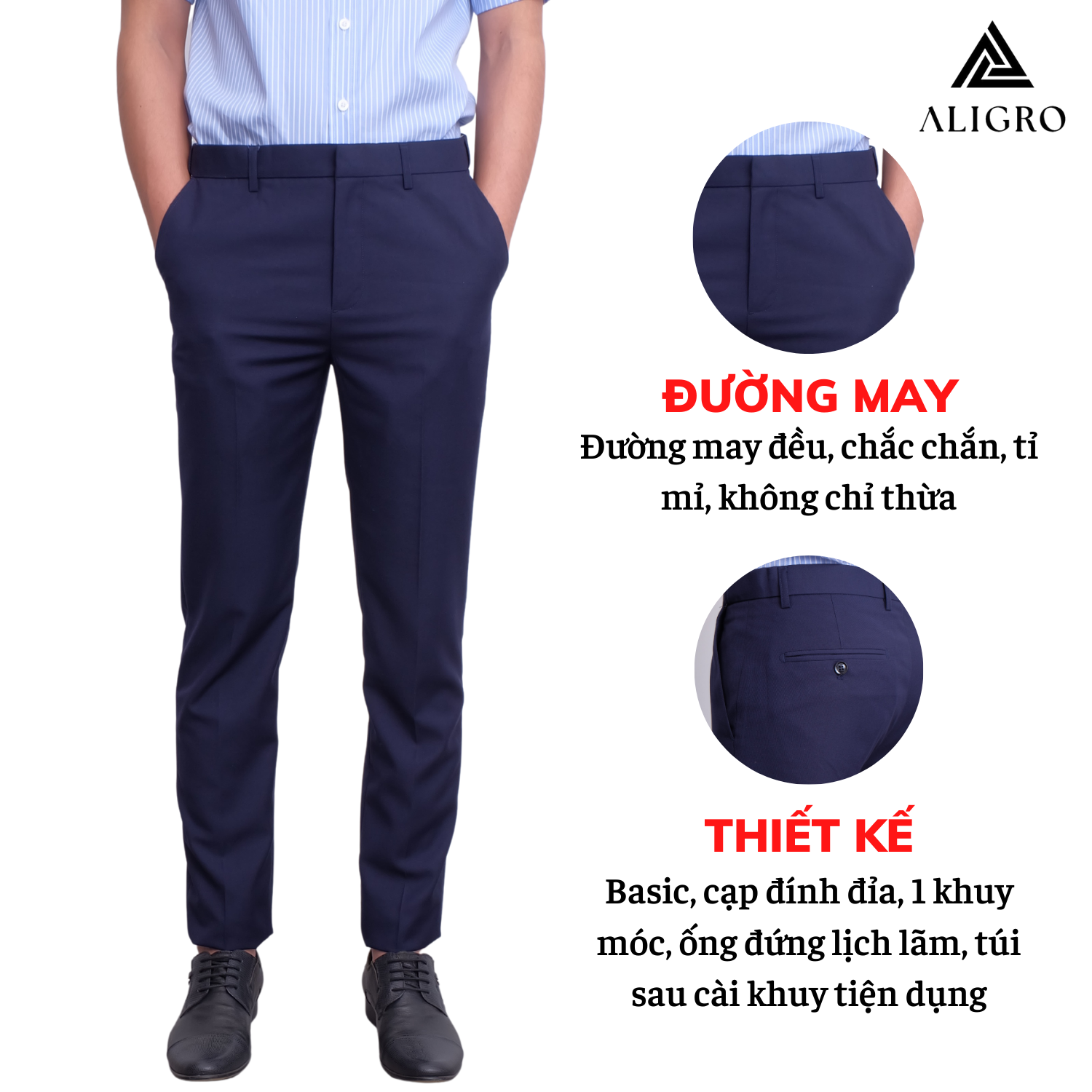 Quần âu nam ALIGRO màu navy form chuẩn slimfit, tôn dáng, chất liệu cao cấp thanh lịch, trang trọng ALGO1055