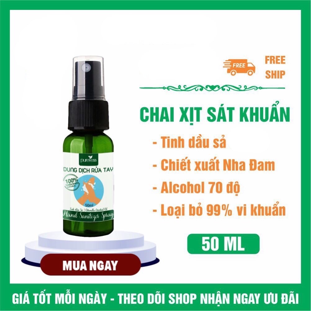 Dung dịch sát khuẩn tay Purevess - tinh dầu Sả 50ml