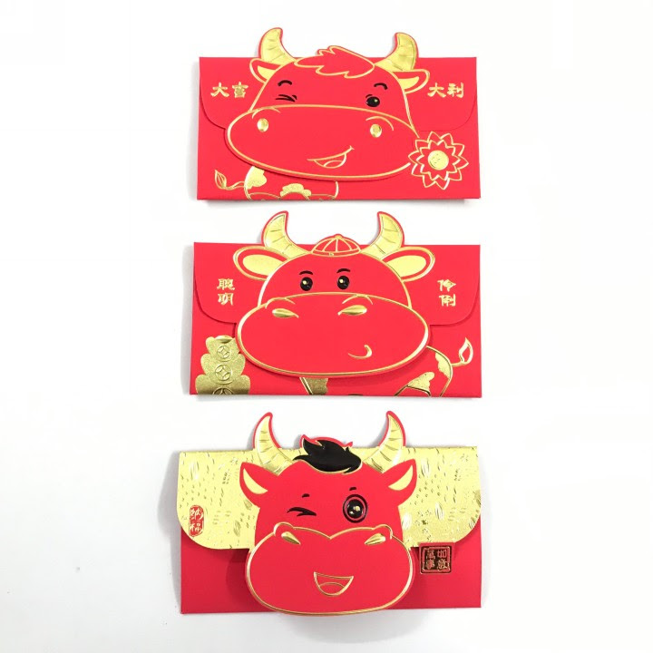 Set 3 bao lì xì hình con trâu 3D nhũ vàng (Mẫu 1)  - SP005139