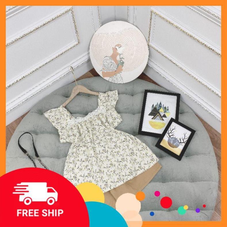 SET ÁO ĐŨI HOA NHÍ VÀNG PHỐI REN CÁNH TIÊN MIX QUẦN ĐŨI ĐÙI KEM