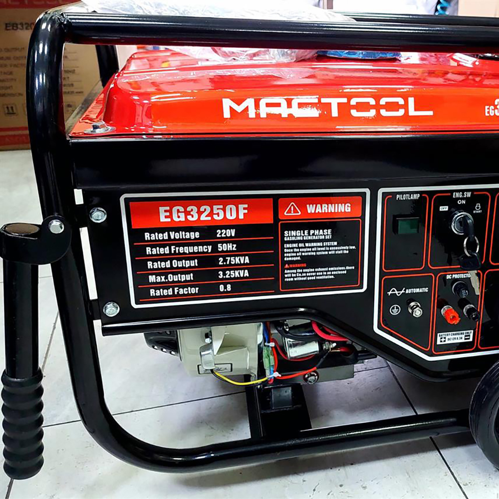 Máy phát điện Mactool EG3250F - máy phát điện chạy xăng công suất 3.25KVA bình nhiên liệu lớn mức độ tiêu thụ nhiên liệu thấp tiết kiệm, an toàn