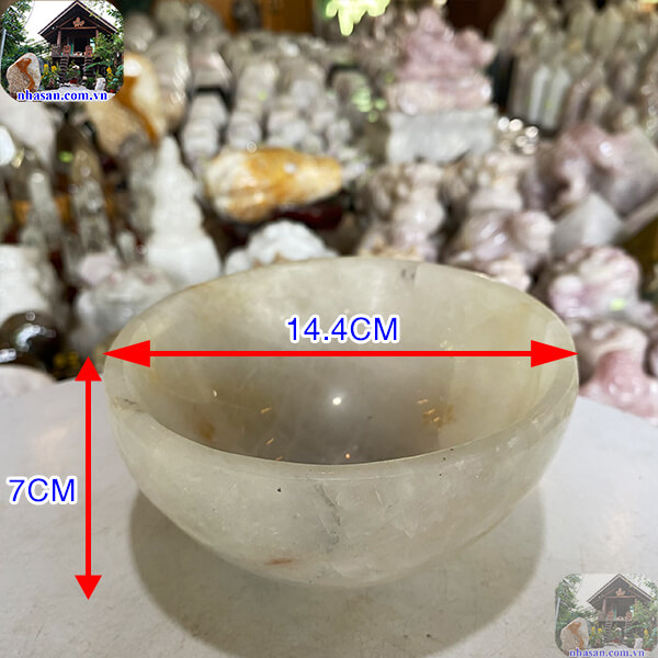 Bát đá thạch anh trắng tự nhiên đem đến sức khỏe, may mắn và sự bình an cho gia chủ -1kg-14.4cm B22