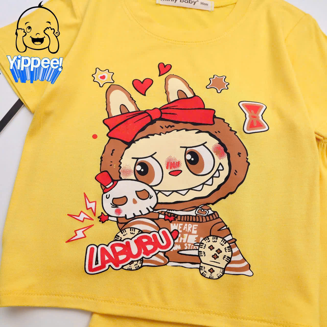 Đồ bộ bé trai, bộ cộc tay mùa hè cho bé gái hình LABUBU từ 5-30kg chất thun cotton mềm mát