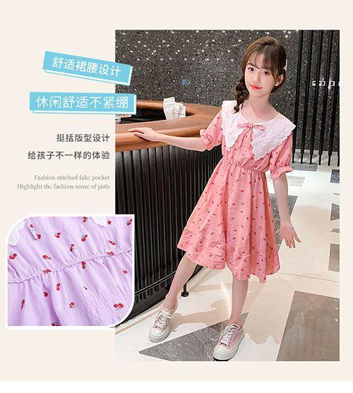 DONGSHOP HOT Cô gái ăn mặc 2023 mùa hè ăn mặc cô gái váy công chúa Mid-Boy Cherry hoa đầm đầm đầm đầm mùa hè cho trẻ em