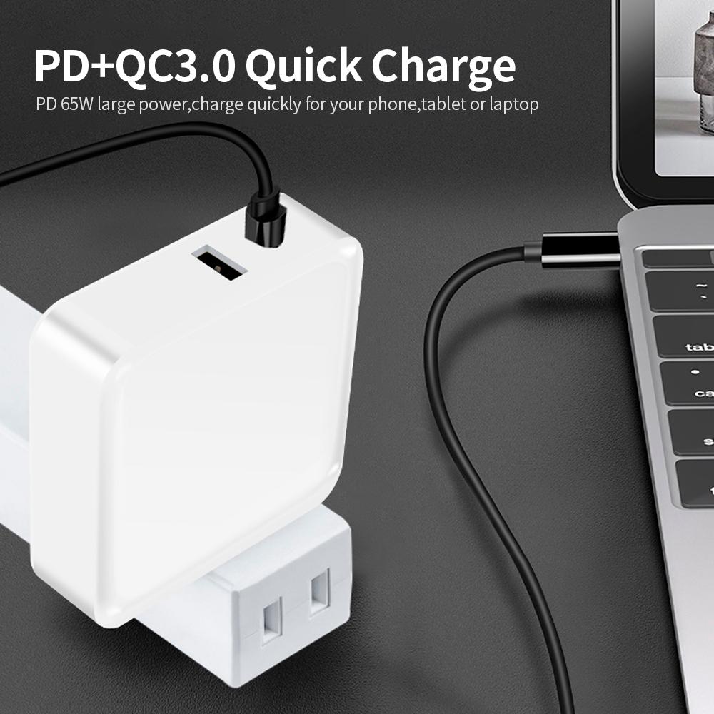 Bộ chuyển đổi di động WLX-i8 2 cổng USB + Bộ sạc Type-C 65W PD + QC3.0 Sạc nhanh cho máy tính bảng / điện thoại