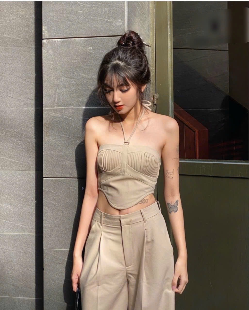SET ÁO CROPTOP ỐNG DÂY YẾM ÔM BODY + QUẦN TÂY DÀI ỐNG RỘNG LƯNG CAO SUÔNG TRƠN ĐI TIỆC ĐI BIỂN DẠO PHỐ ĐI CHƠI