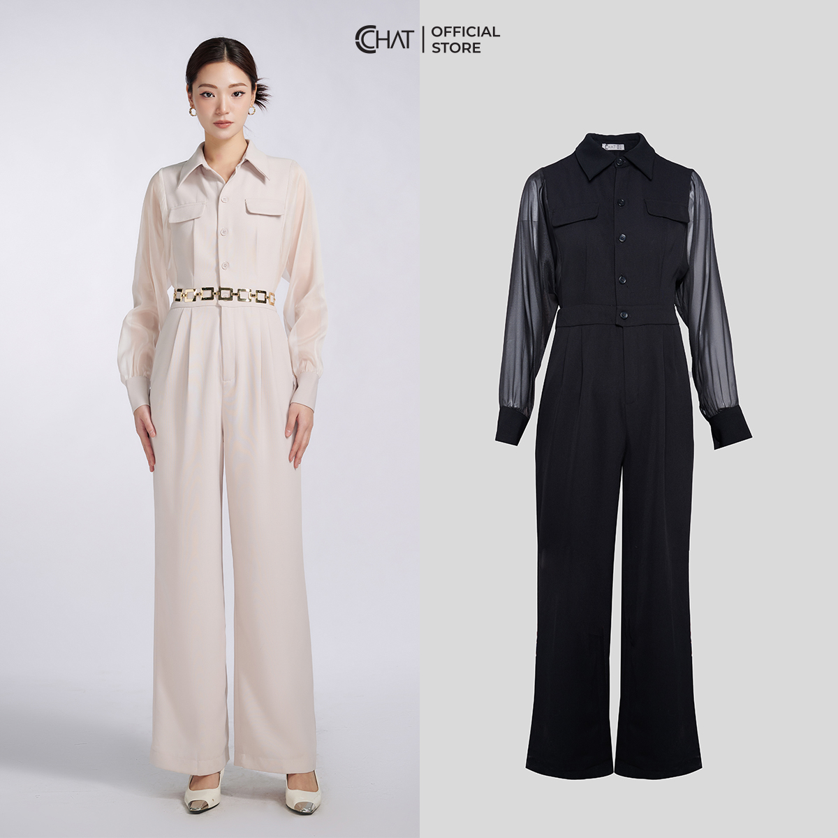 Jumpsuit Nữ Phối Tay Dáng Suông 2 Ly Chất Tuytsi Cao Cấp 62JDS8001ST