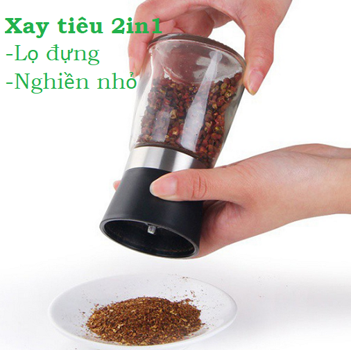 DỤNG CỤ XAY TIÊU CẦM TAY 2IN1, LỌ THỦY TINH Lọ xay tiêu cầm tay nhỏ gọn tiện dụng.