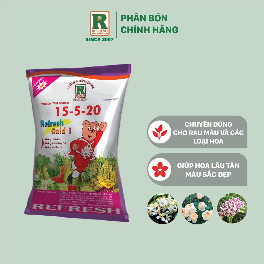 Phân bón NPK REFRESH GOLD 15-5-20 chuyên hoa và rau màu