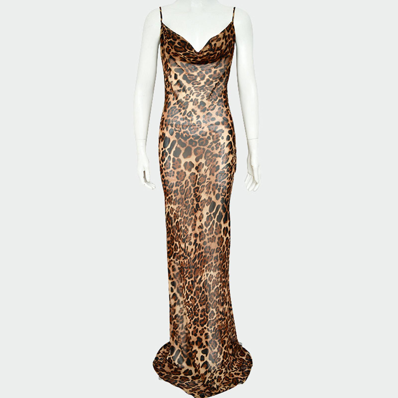 Women's Leopard Print Dress Summer Sleeveless Maxi Dress for Dating Club