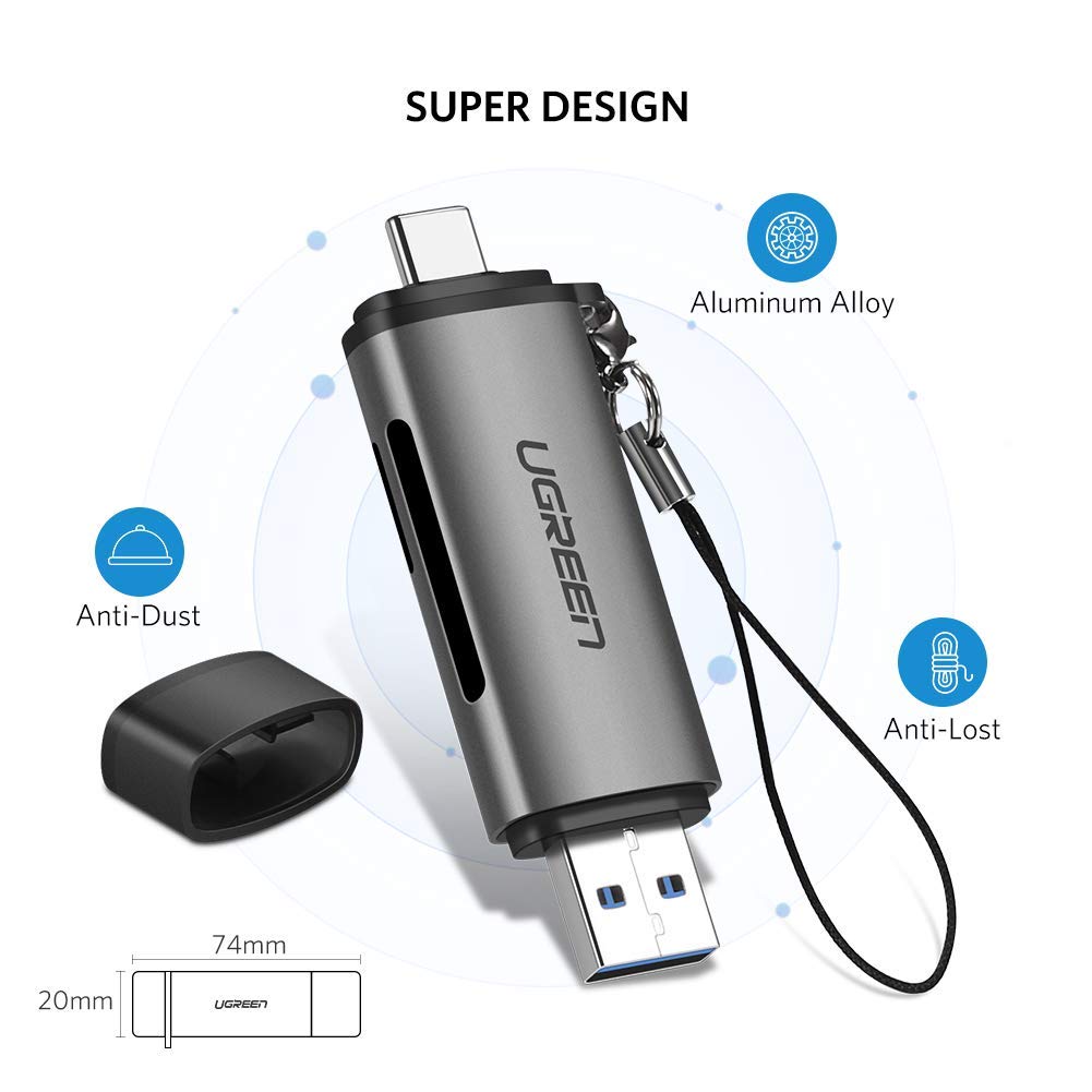 Đầu đọc thẻ nhớ SD/TF chuẩn USB Type C và USB 3.0 Ugreen 50706 chính hãng- hàng chính hãng