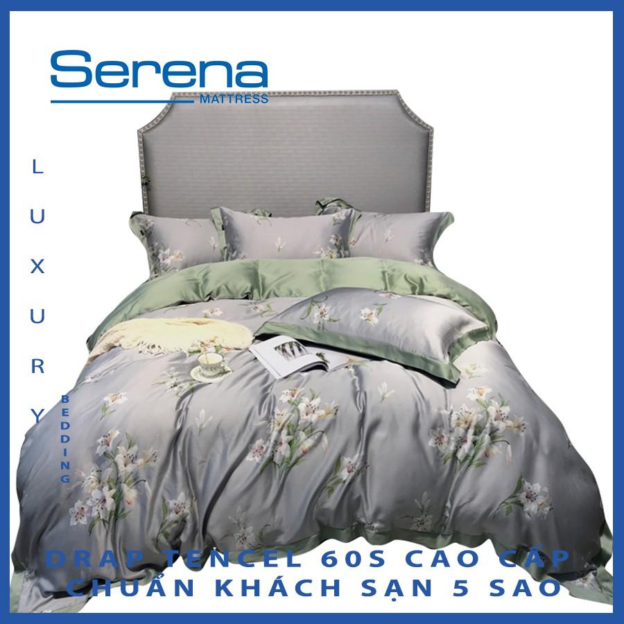 Ga Giường Set Vỏ Chăn Ga Gối Cotton Tencel 60s SERENA Drap Cotton Tencel 5 Món Chần Bông - Hệ Thống Nệm