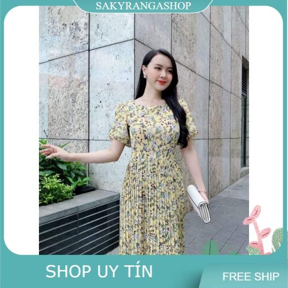 ĐẦM XÒE VOAN HOA CHÂN VÁY DẬP LY TAY PHỒNG