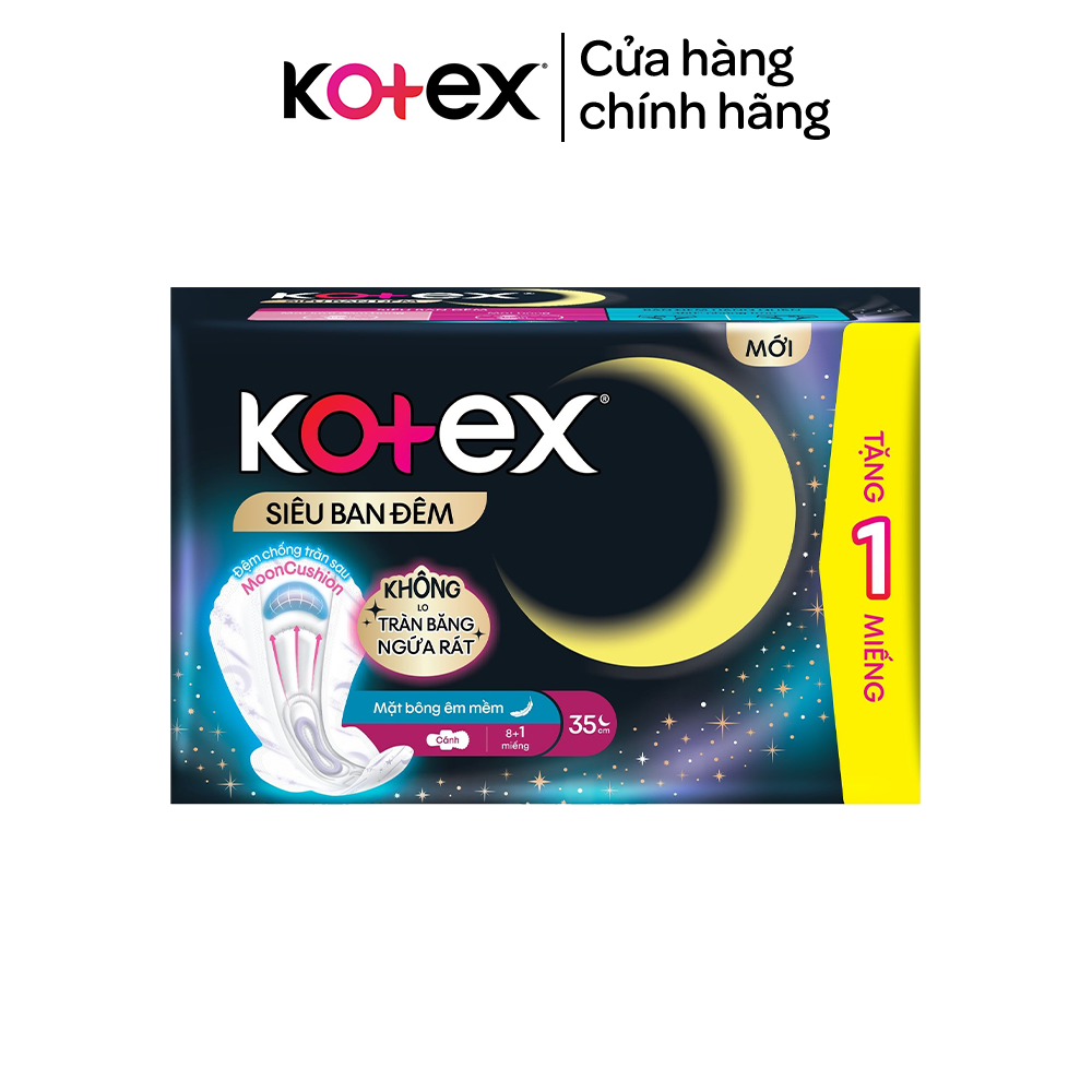 Lốc 4 gói BVS Kotex Siêu Ban Đêm 35cm Đệm bông chống tràn sau 8+1 miếng