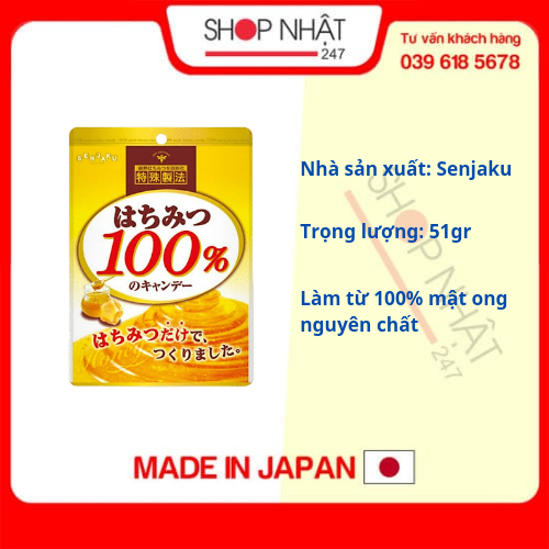 Kẹo Senjaku 100% mật ong nguyên chất 51g Nội địa Nhật Bản