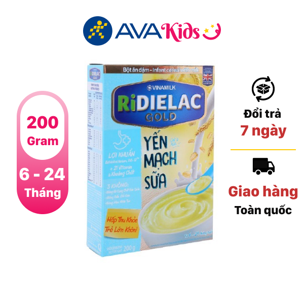 Bột ăn dặm Ridielac yến mạch sữa hộp 200g (6 - 24 tháng)