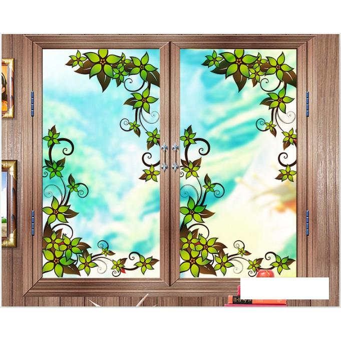 Decal Dán Kính Cao Cấp - Hoa Dây Leo Xanh Lá Đậm