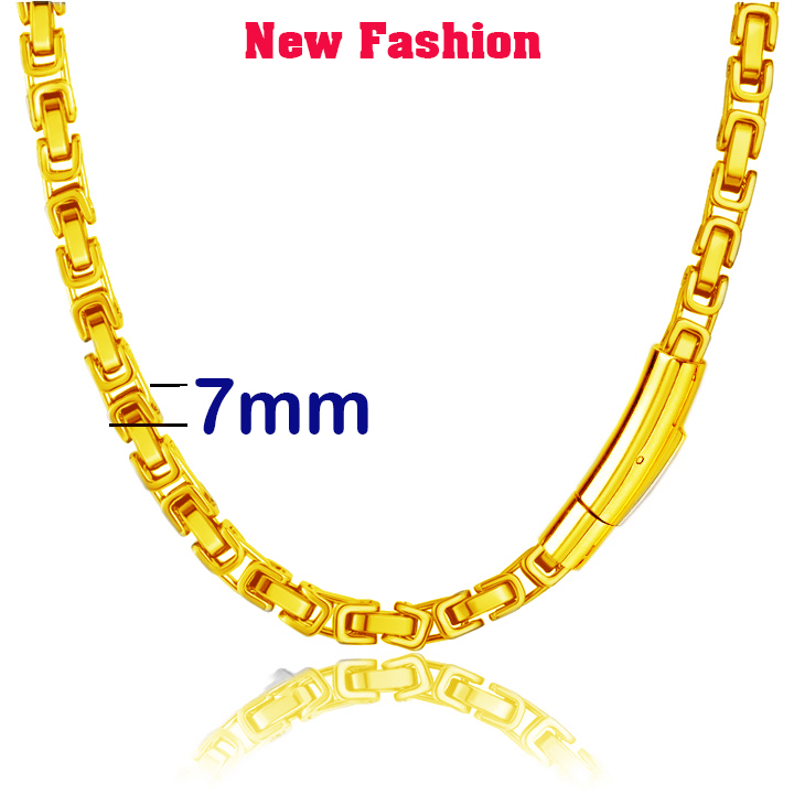 Dây chuyền nam cao cấp inox kiểu ziczac vuông 7mm khóa vip màu vàng sáng đẹp vô cùng sang trọng và đẳng cấp