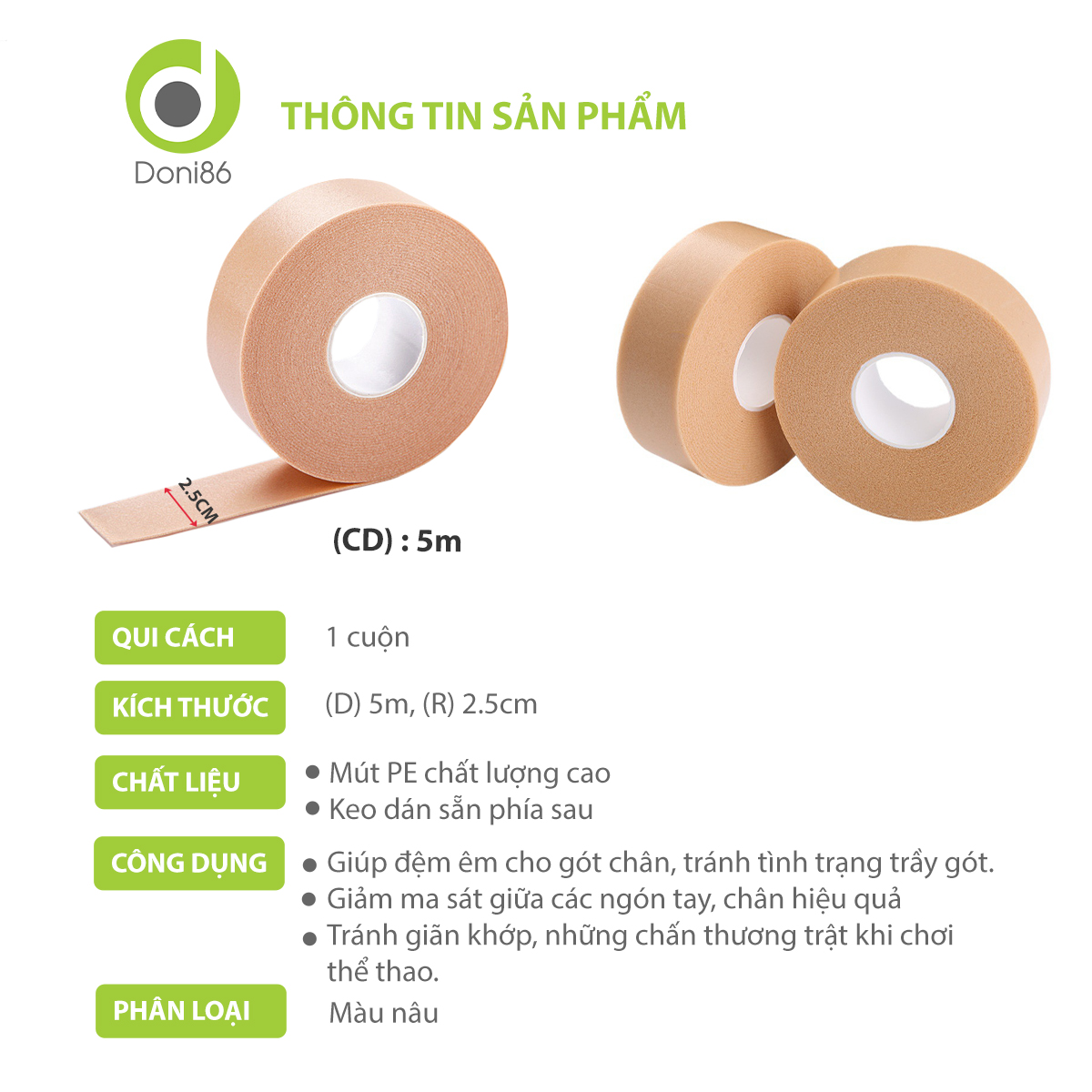 2 cuộn băng keo trơn đa năng chống rộp, chống trầy, chống chai sần da gót chân, ngón tay chân - Doni - DOPK248