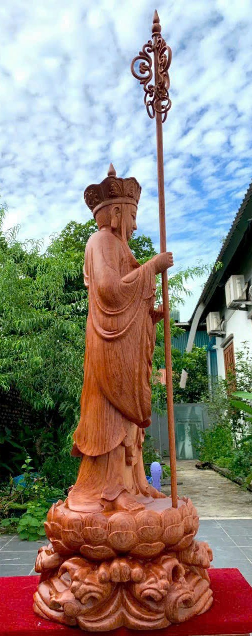 Tượng phật địa tạng vương bồ tát bằng gỗ hương đá kt cao 60×23×21cm