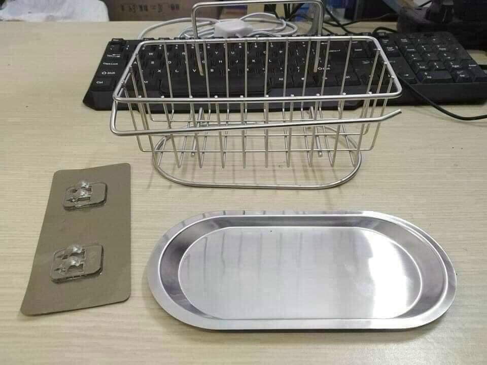 Kệ inox để đồ rửa chén bát, rửa bát có khay hứng nước cao cấp dán tường