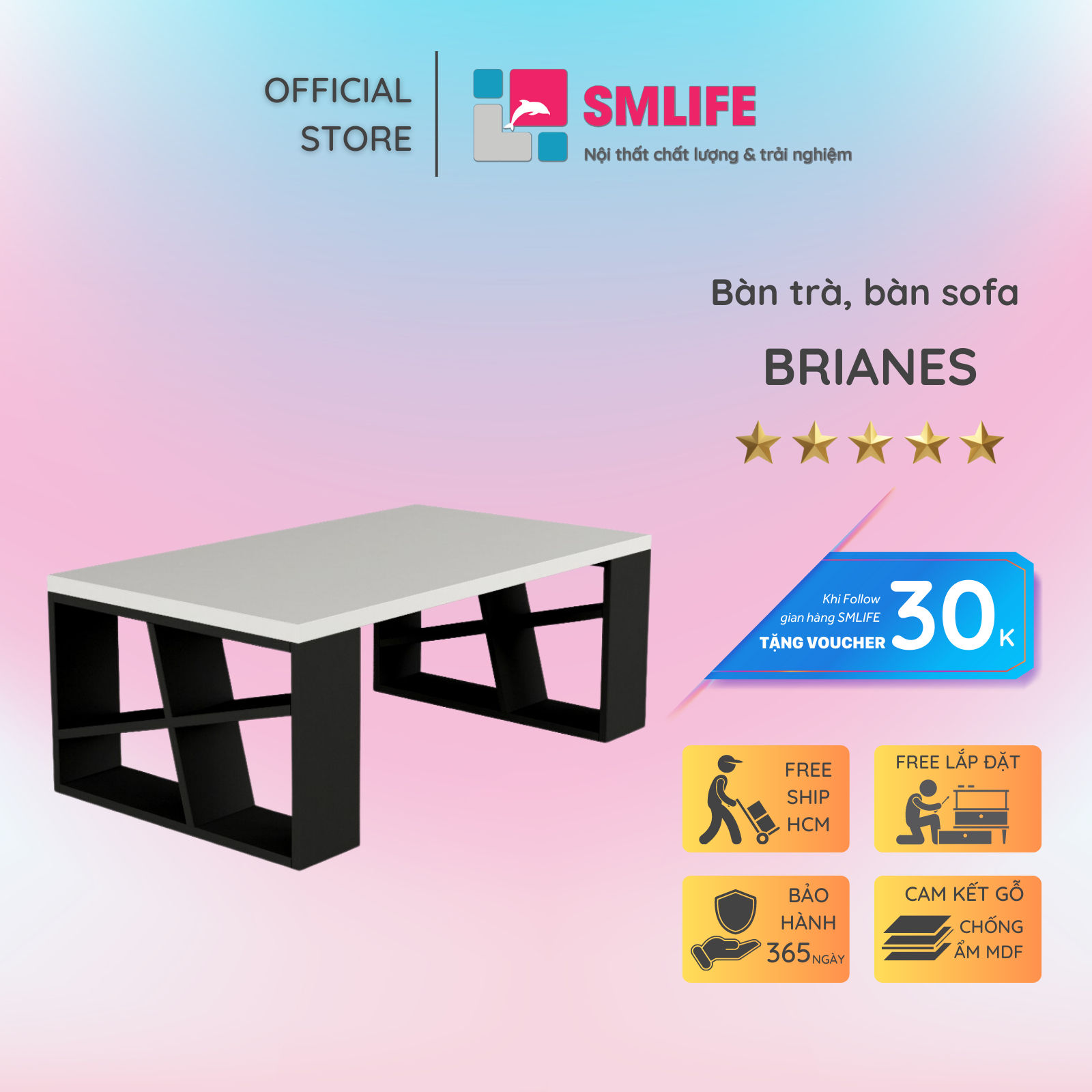Bàn trà gỗ hiện đại SMLIFE Brianes   | Gỗ MDF dày 17mm chống ẩm | D110xR60xC45cm