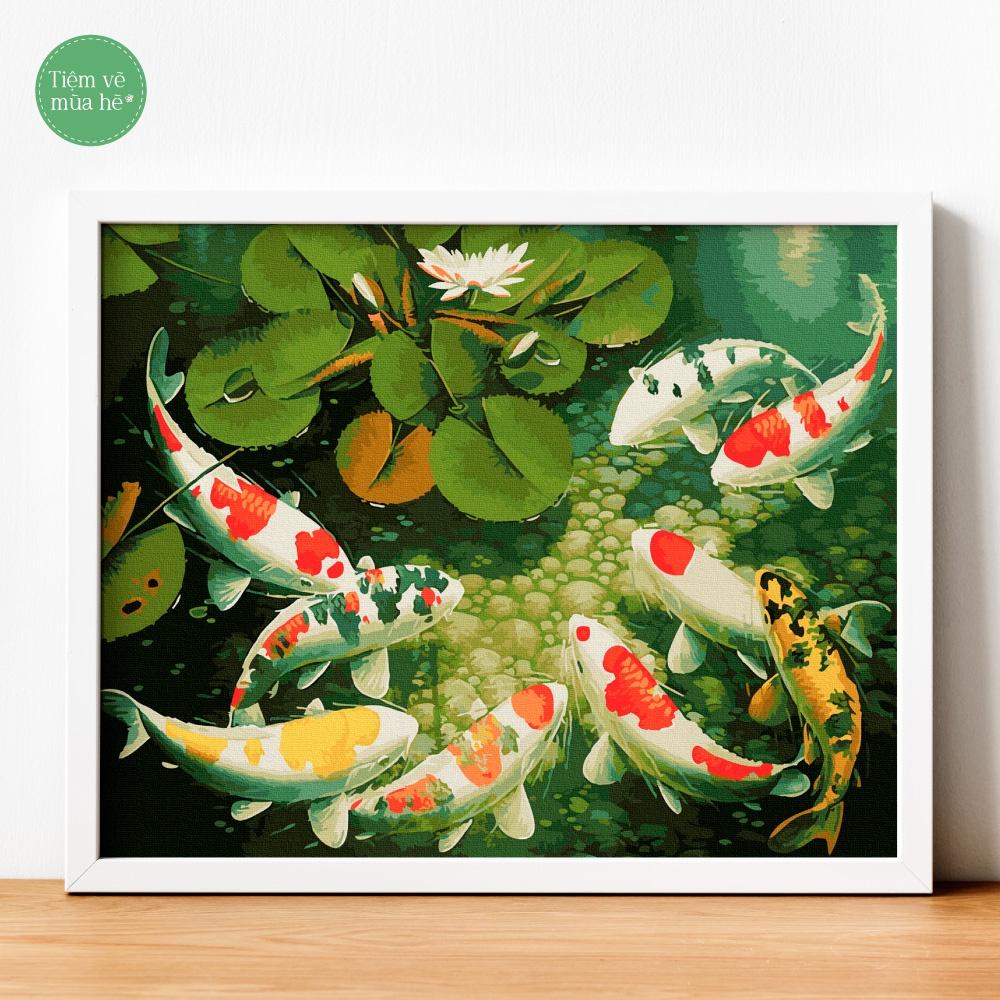 Tranh số hóa  - Cửu ngư quần hội đã căng khung 40x50cm 26 màu