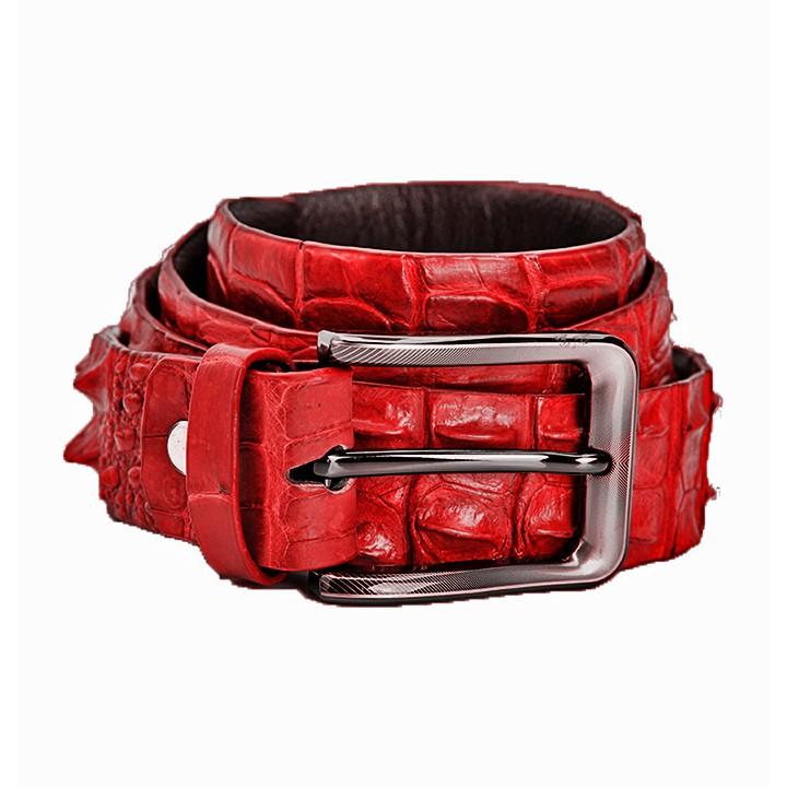 Dây nịt nam da cá sấu Huy Hoàng nguyên con 4P bát gài màu nâu đỏ HT4724