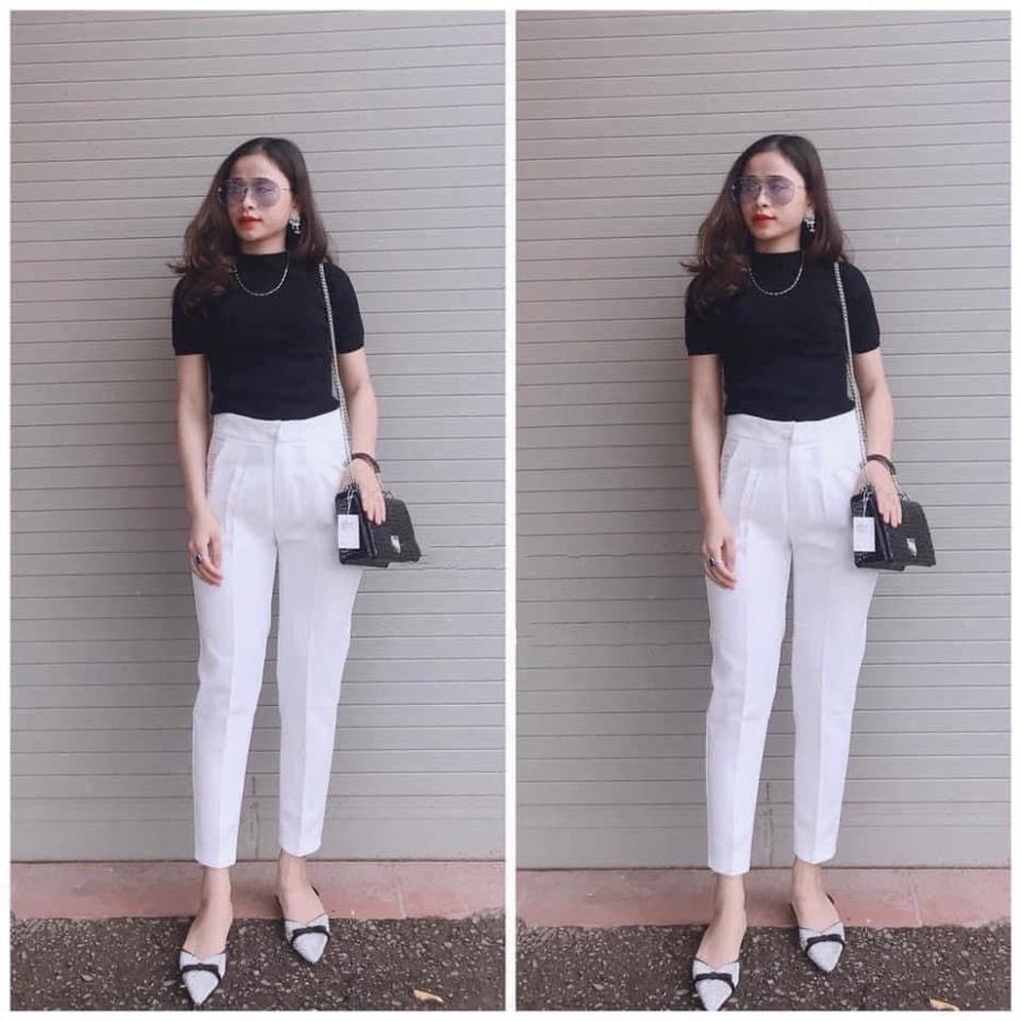 Quần baggy nữ chất liệu tuyết mưa Quần baggy công sở nữ cúc bọc vải có khóa trước