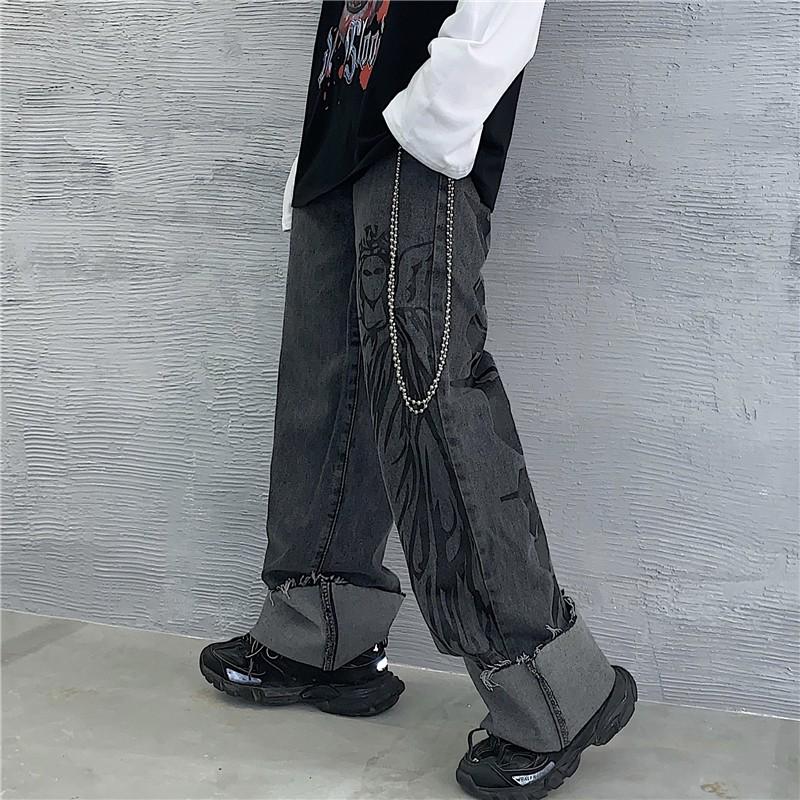 Quần jean ulzzang unisex xám họa tiết