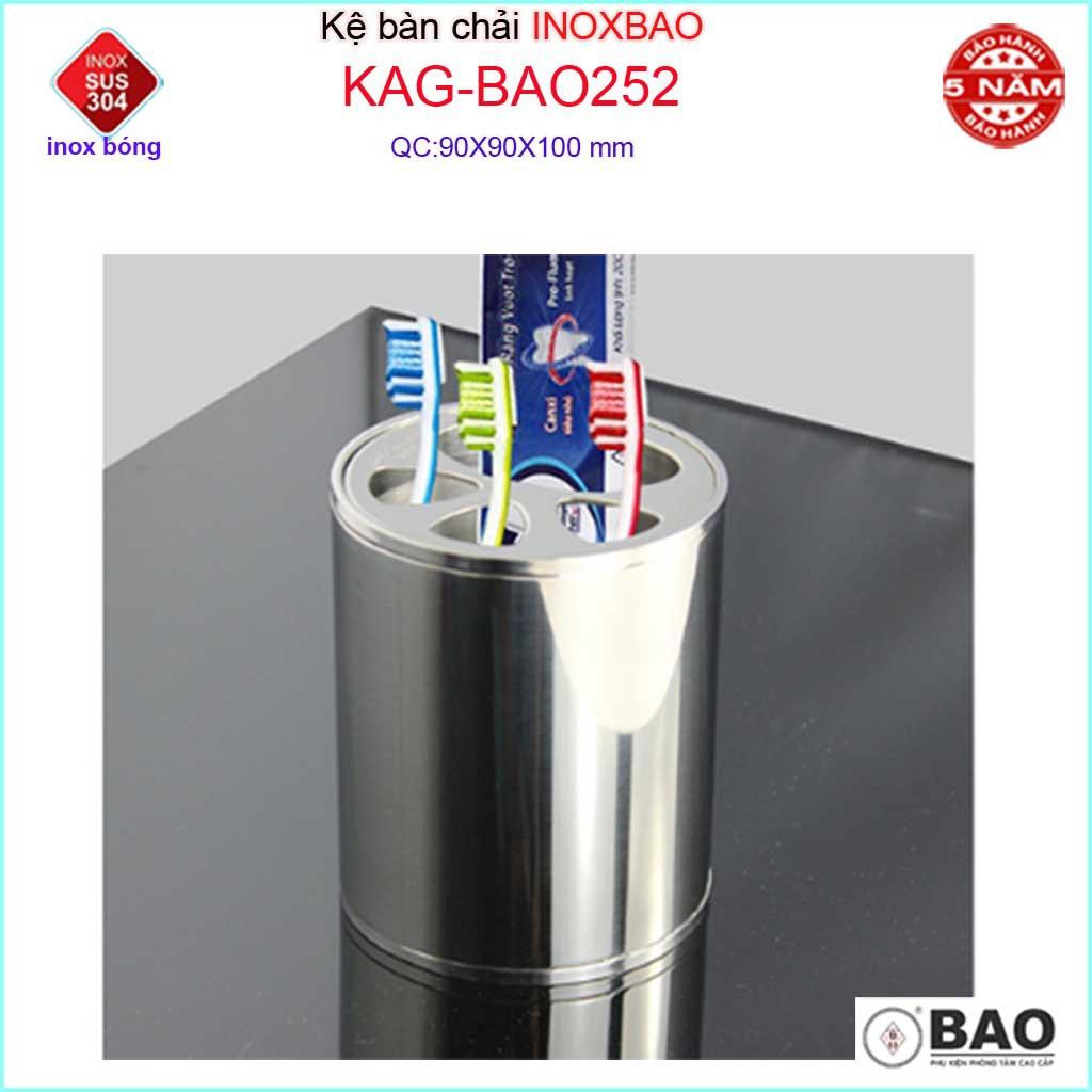 Kệ bàn chải Inox Bảo KAG-BAO252, giá để kem đánh răng đặt bàn-treo tường SUS304 bóng sáng thiết kế tuyệt đẹp sang trọng