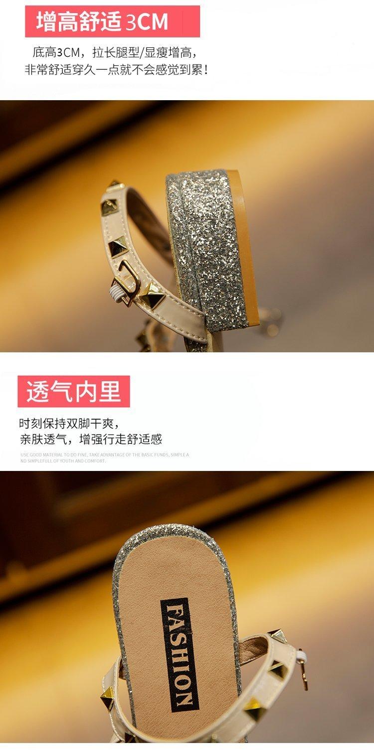 Fashion Spiked Rivet Buckle Low Heel Sandal for Women