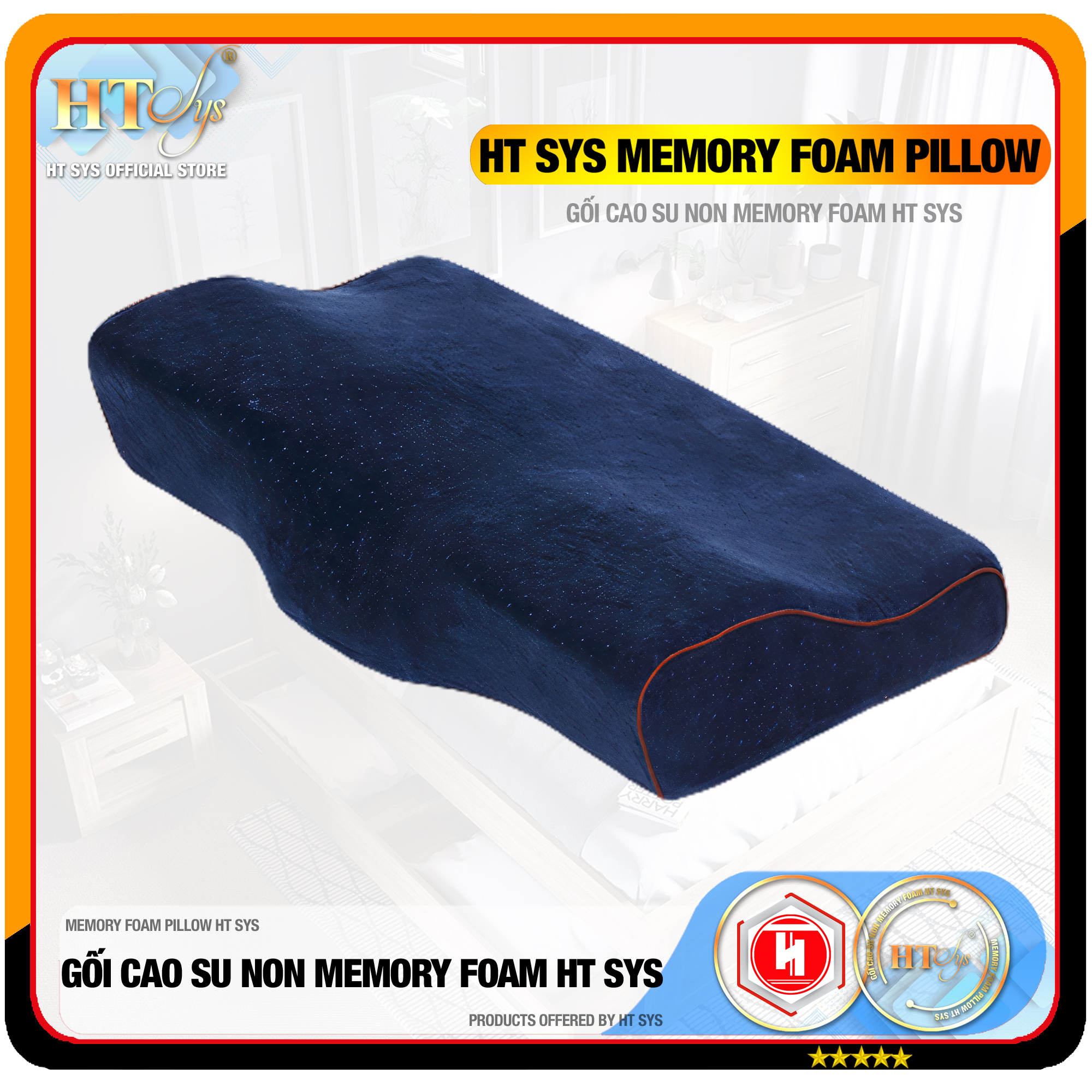 Gối cao su non Memory Foam Pillow công nghệ Nhật Bản - Giúp Ngủ Nhanh - Chống thoái hoá đốt sống cổ - HT SYS - [ Hàng Nhập Khẩu