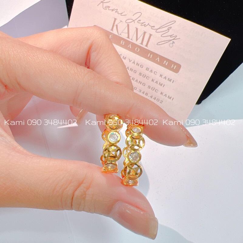 Nhẫn kim tiền gắn đá xen kẽ siêu sáng