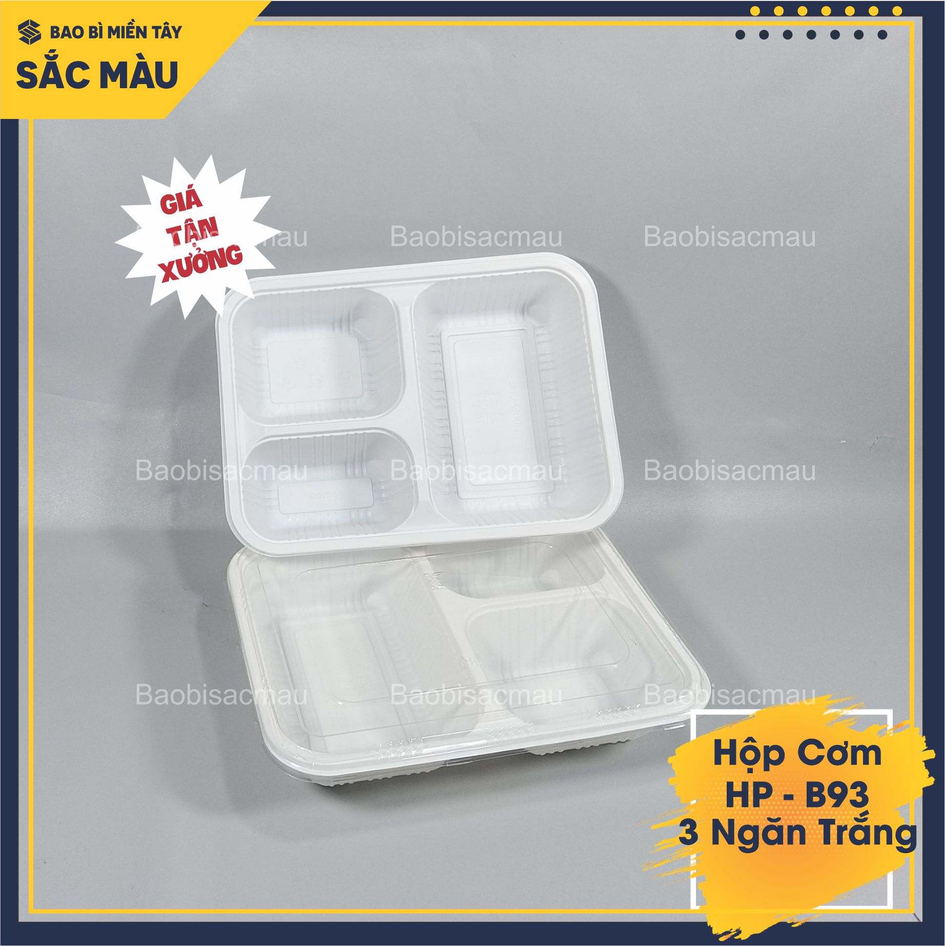 Sét 20 Hộp nhựa 3 ngăn cao cấp đựng cơm, xôi, bánh... 2 màu đen, trắng sữa.