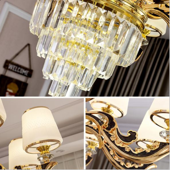 Đèn chùm HIRO pha lê 8 tay trang trí nhà cửa hiện đại - kèm bóng Led chuyên dụng