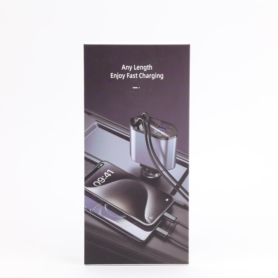 Tẩu Sạc Nhanh C1 Dây Rút Tự Động 4 in 1 USB Type-C Và Lightning Đa Năng Vỏ Hợp Kim Cao Cấp - Nhập Khẩu Chính Hãng