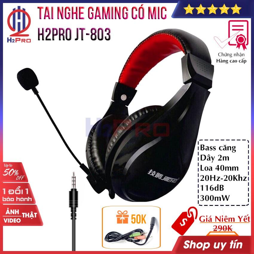 Tai Nghe Chụp Gaming, Tai Nghe Chụp Tai Có Dây JT-813 Chống Ồn, Bass Hay, Dây Dài 2.1M-Tặng Dây Gộp Micro-H2Pro Tech