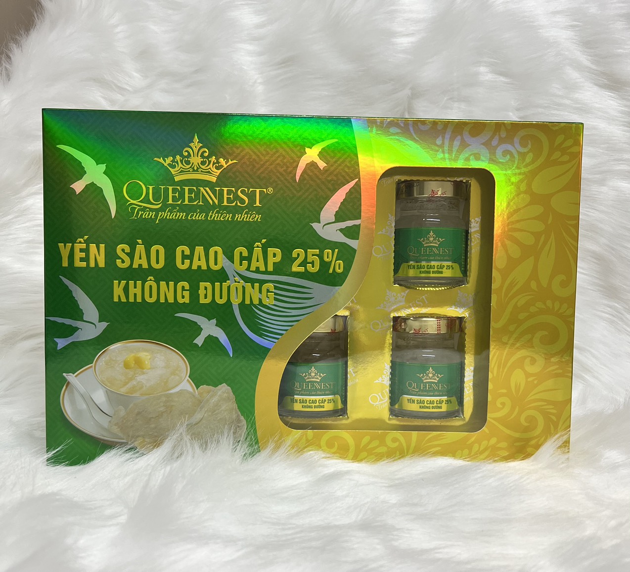 Yến sào cao cấp QUEENNEST 25% KHÔNG ĐƯỜNG 70ml (Hộp 6 Hũ)