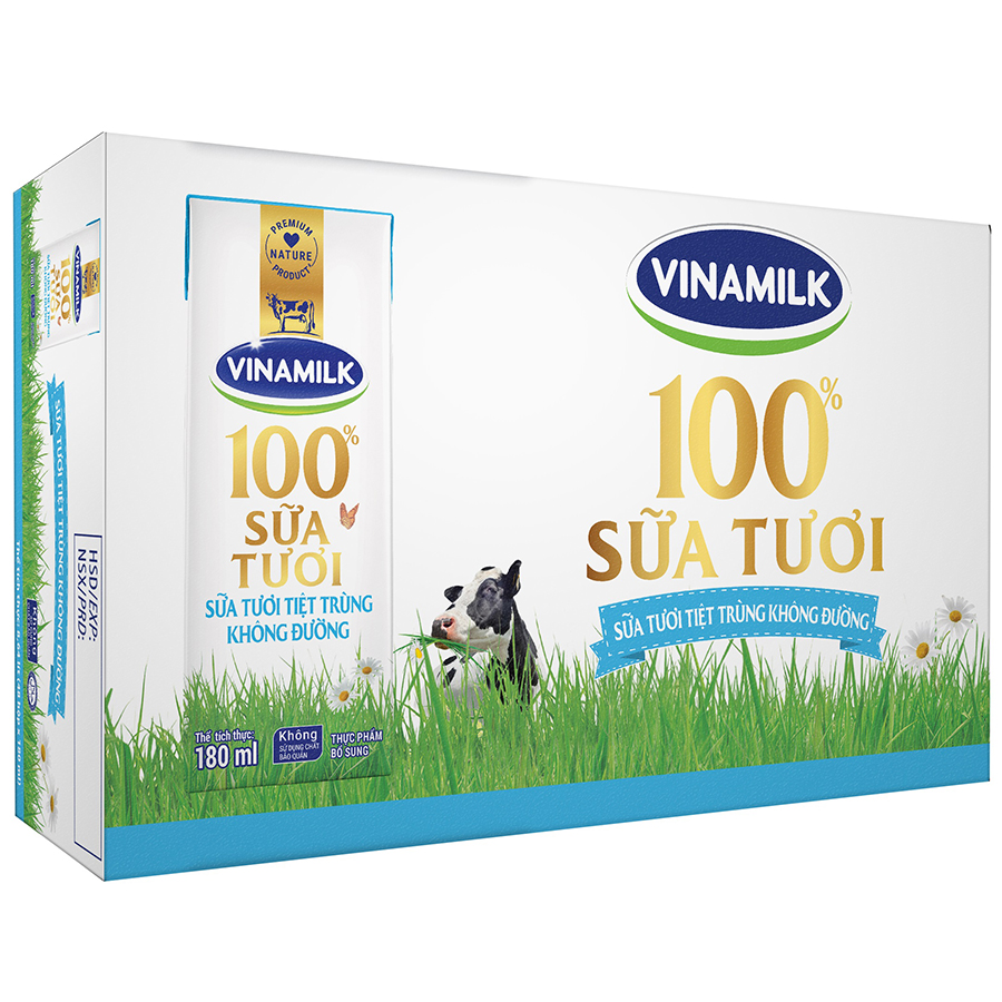 Thùng 48 Hộp Sữa Tươi Tiệt Trùng Vinamilk 100% Không Đường
