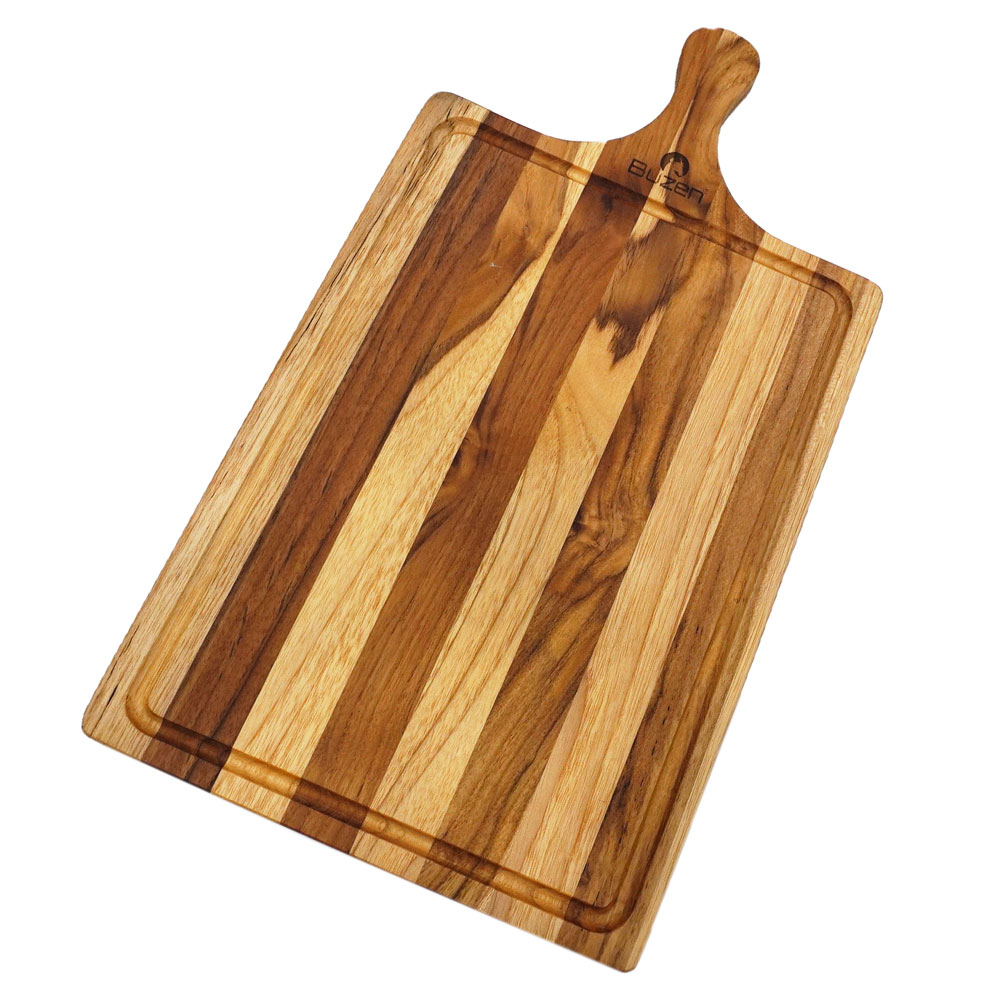 Thớt Gỗ Teak BUZEN Cao Cấp - Thớt gỗ Trang Trí Decor Mẫu Chữ Nhật Cán Cầm Dài 45x25x1.5cm