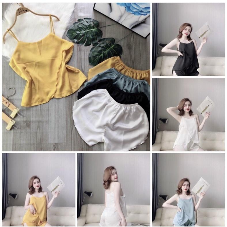 Đồ ngủ sexy nữ, Bộ đồ ngủ hai dây, Bộ ngủ đùi satin loại một mềm mịn mát