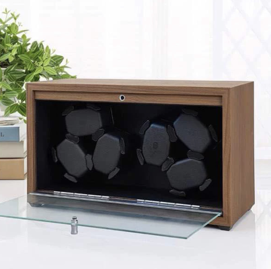 Hộp Đựng Đồng Hồ Cơ Xoay 6 Chiếc Có Đèn Led Tự Động Dừng Khi Mở Nắp