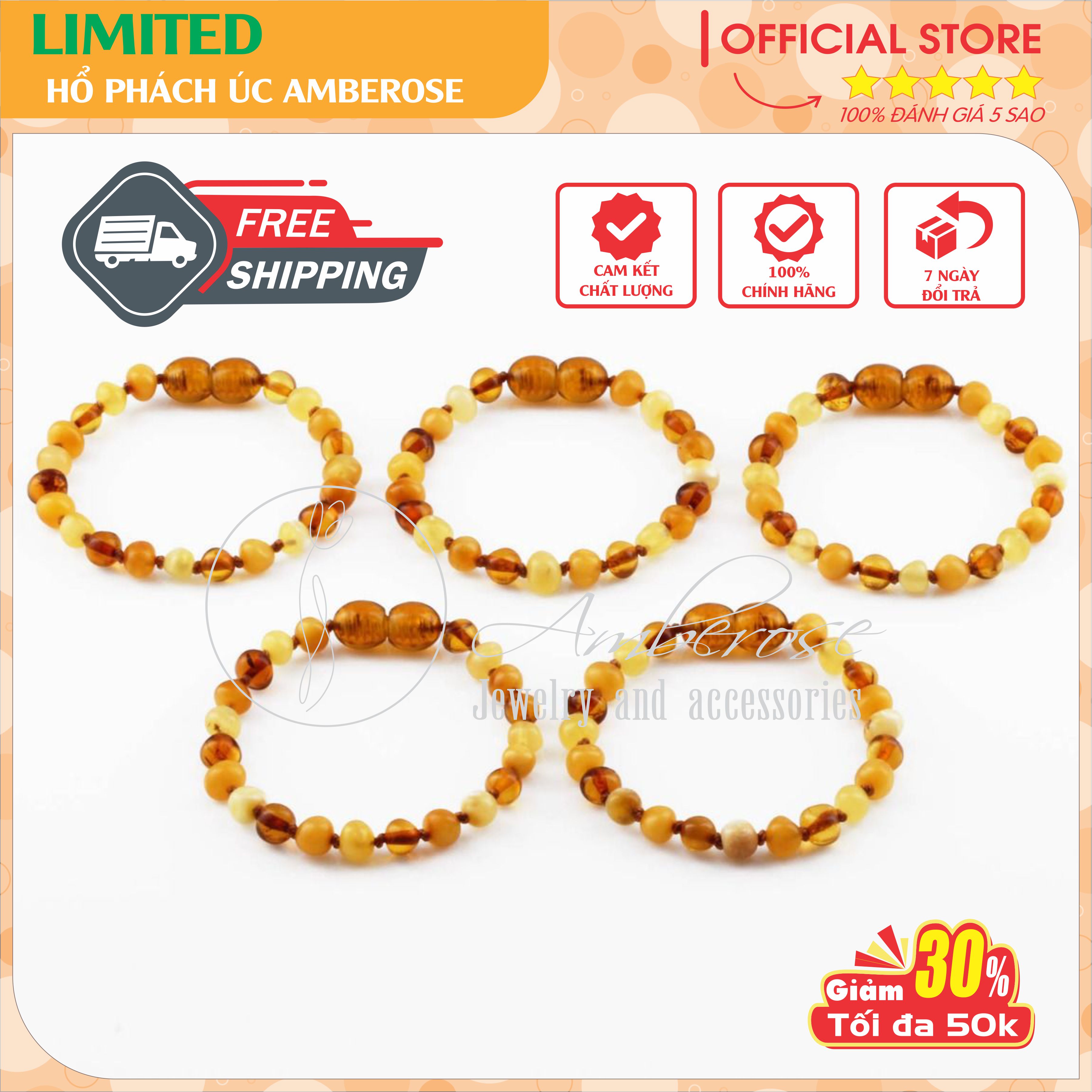 Bộ Vòng Hổ Phách Amber Úc Cho Bé 0 - 10 tuổi ( Mẫu Đặc Biệt ) SABLMT722