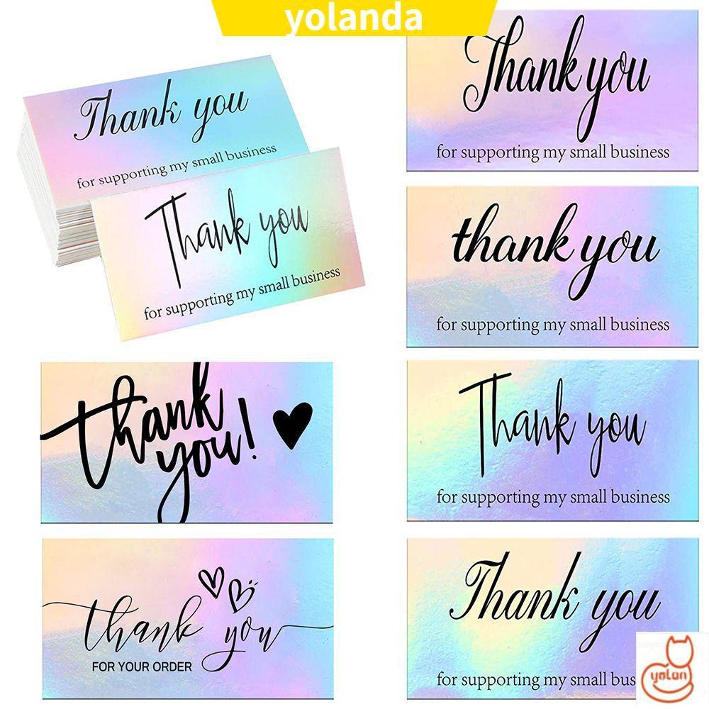 ☆YOLA☆ 50 Pcs Greeting Postcard Thank You Card Customer Shopping Gift Gratitude Card Supporting Business Online Retail Package Laser Postcards for Employees Holographic Reflective